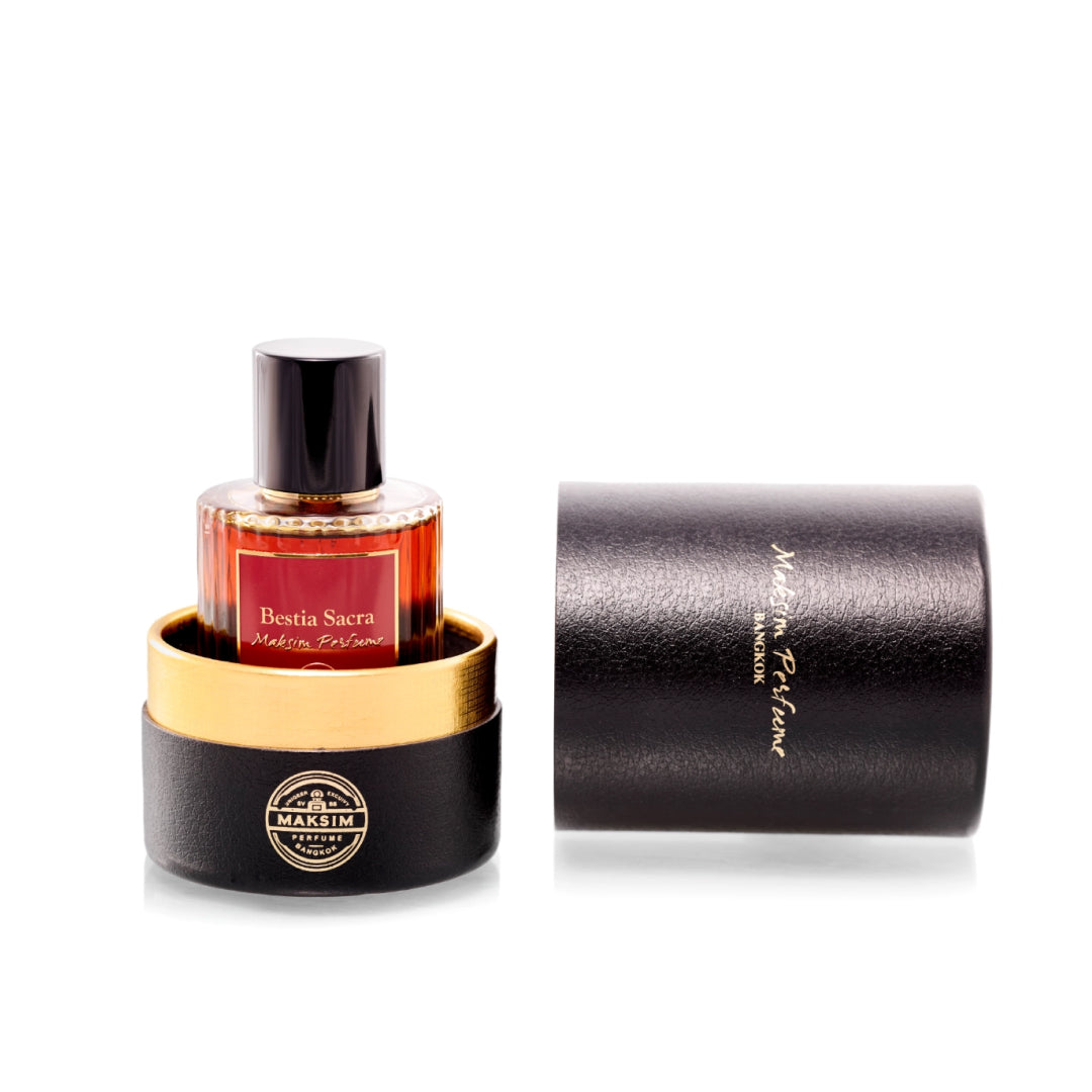 Maksim Bestia Sacra bottle with the Maksim Perfume presentation box