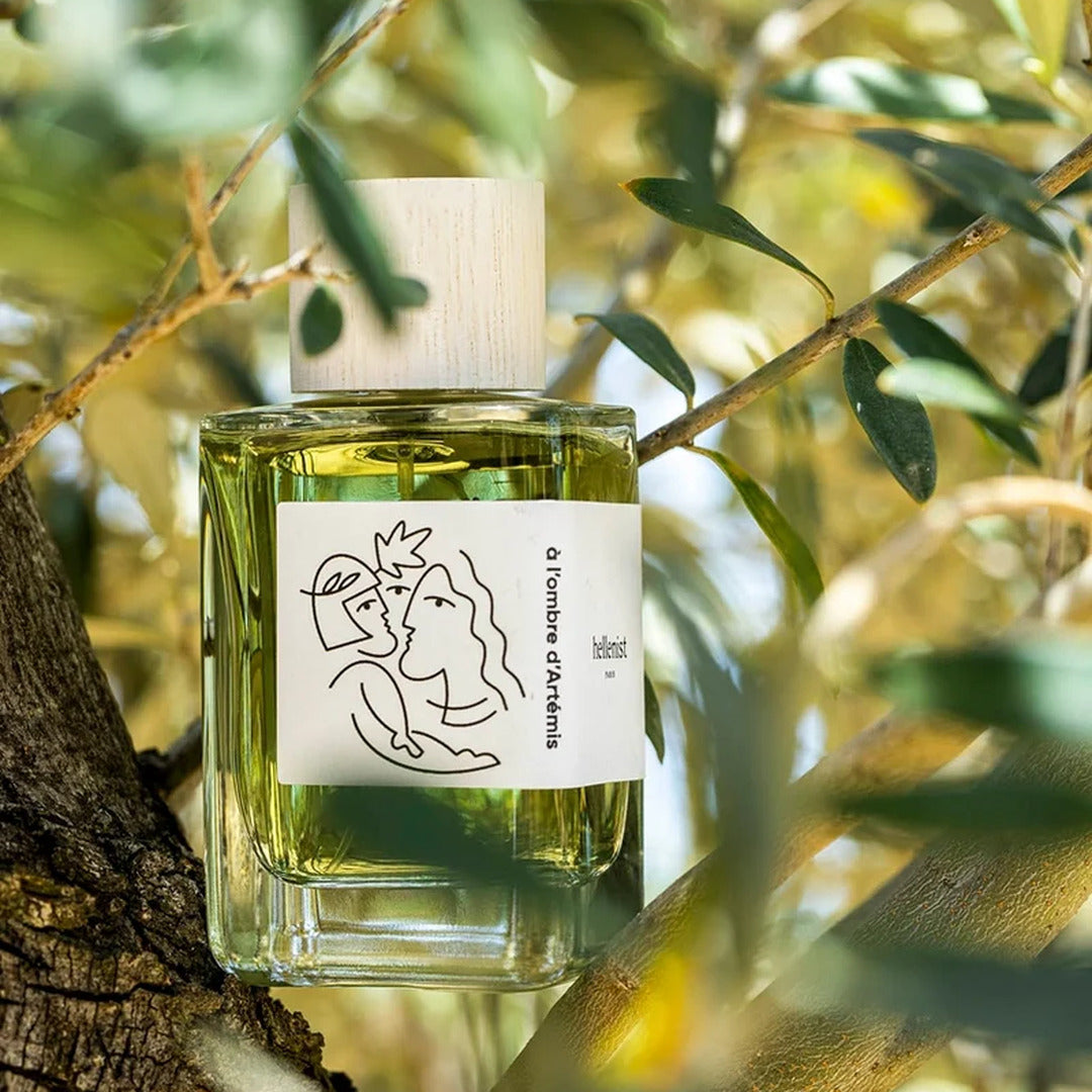 Hellenist A l Ombre d Artemis bottle in olive tree