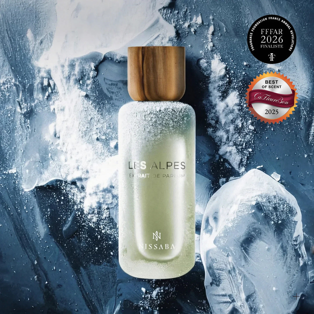 Nissaba Les Alpes extrait de parfum bottle on ice