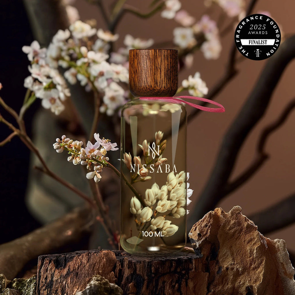Nissaba Malli Nadu eau de parfum bottle with jasmine sambac