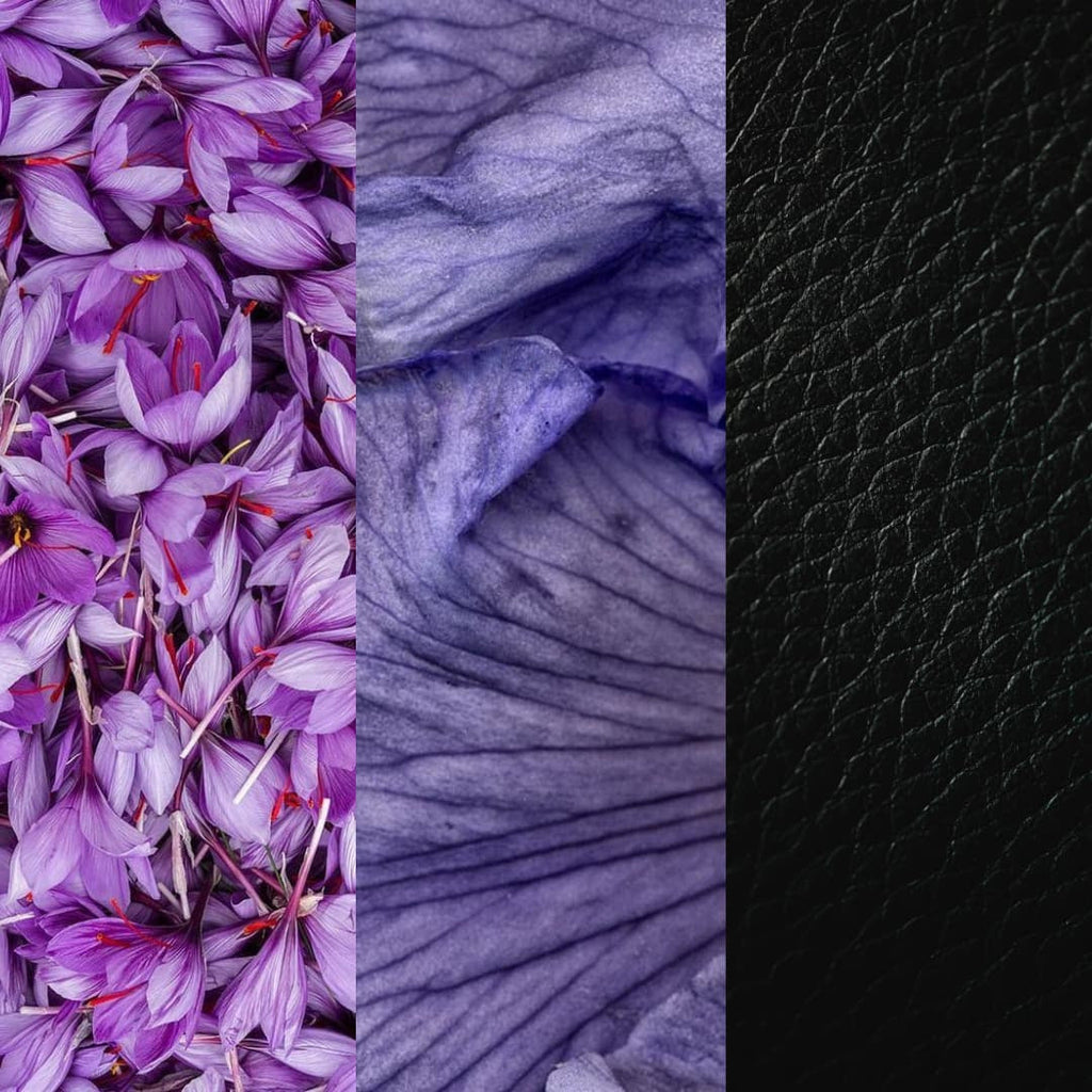 Rania J. Cuir Andalou raw materials, saffron, iris and black leather