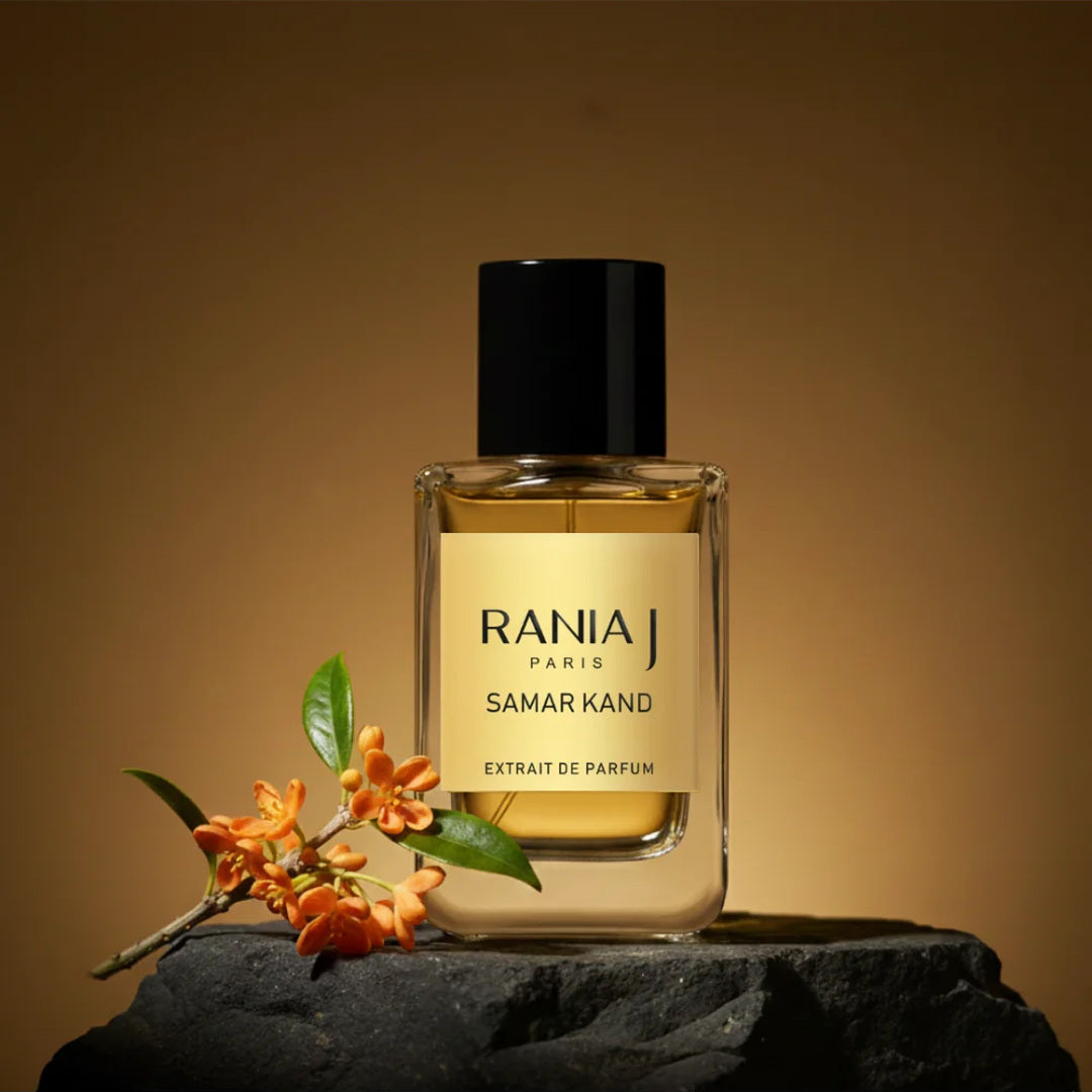 Rania J. Samar Kand extrait de parfum bottle with osmanthus blossom