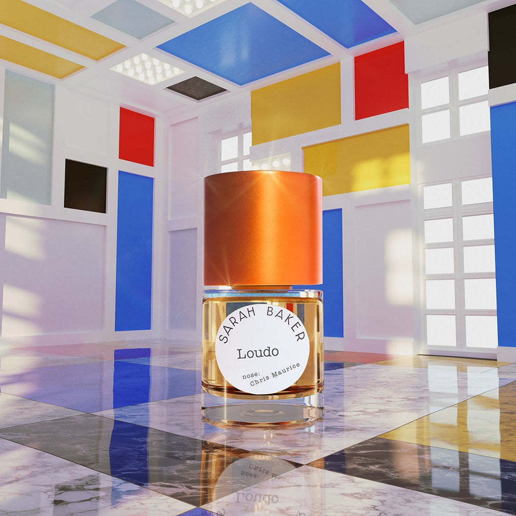 Sarah Baker Loudo in a primary color tiled room