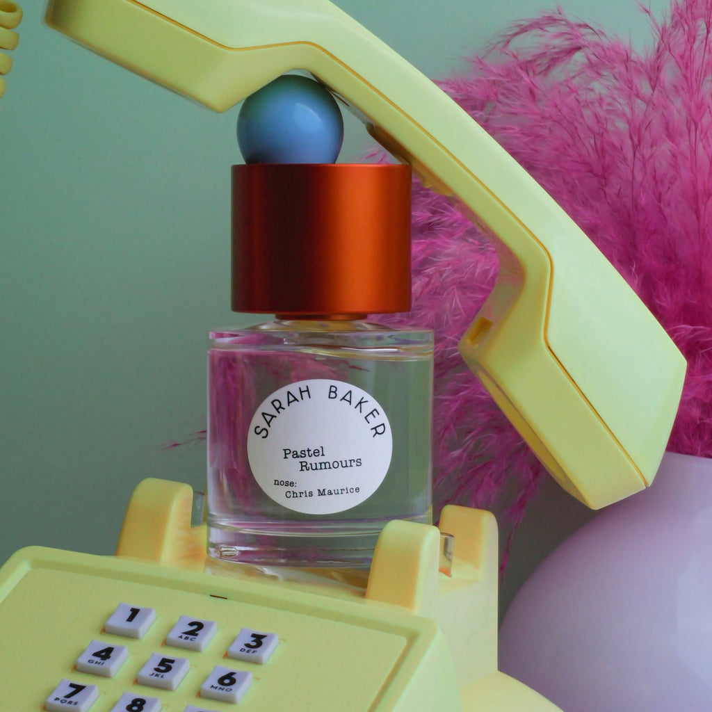 Sarah Baker Pastel Rumours on a vintage yellow telephone