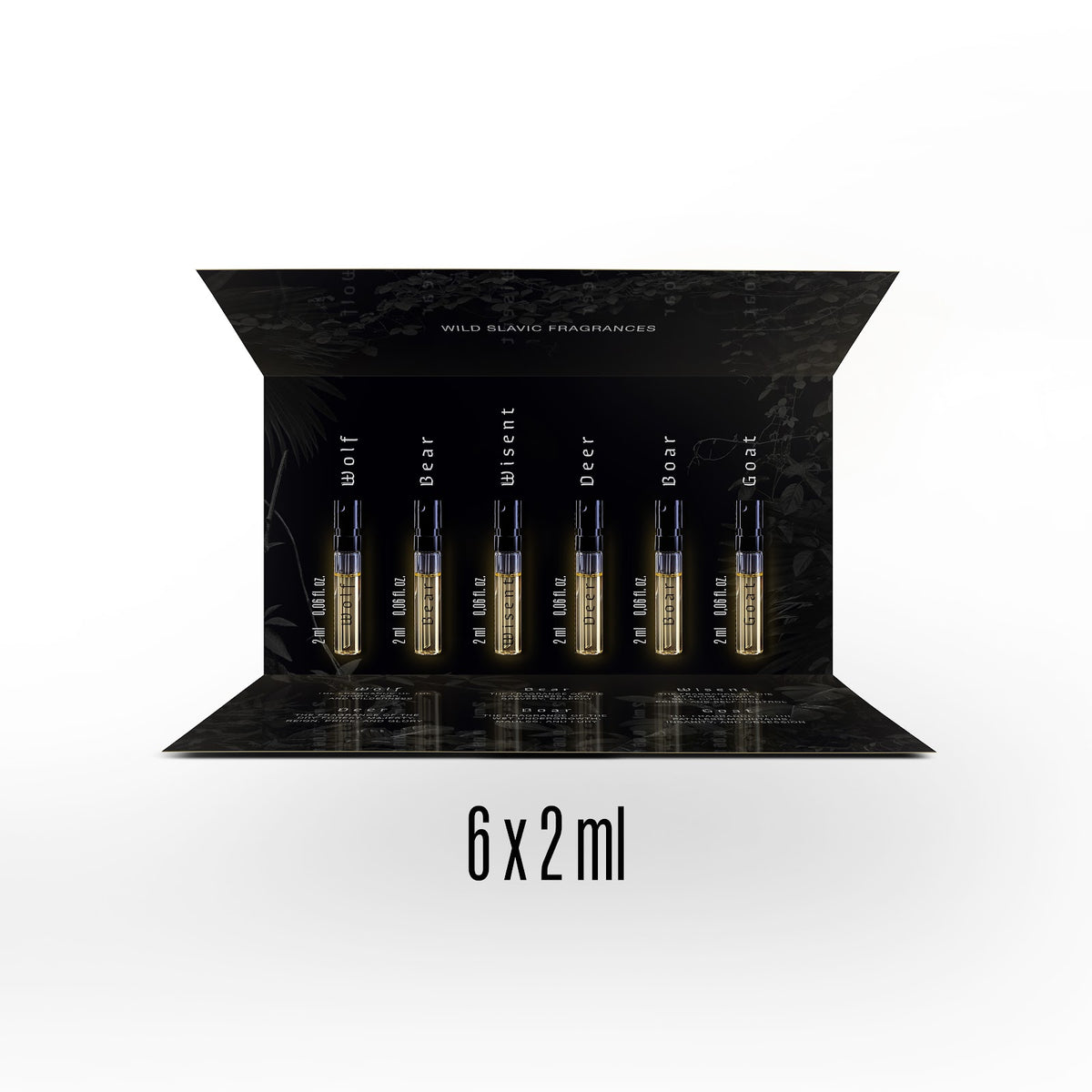 Wolf Brothers Wild Set presentation box open with the animal line vials